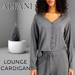 ALFANI NWT Button Front V-Neck Long Sleeve Dark Gray Lounge Cardigan/MD